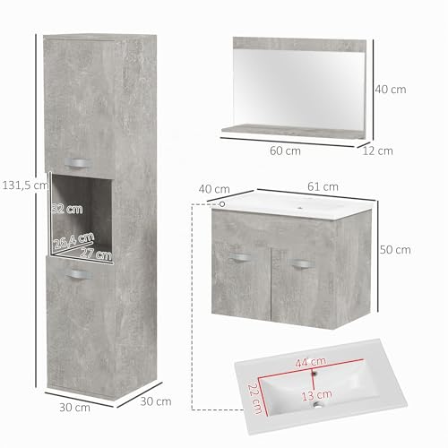 Meubles SDB suspendus 4 pcs gris avec lavabo kleankin