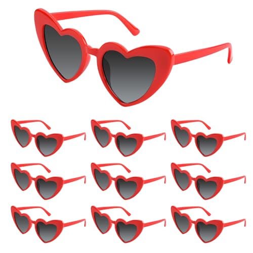 Bouiexye 10 Brillen Rot Herz Sonnenbrille Bachelorette Sonnenbrille Vintage Glasses Brille Herzform für Hochzeit Brautjungfer Partygeschenk Zubehör