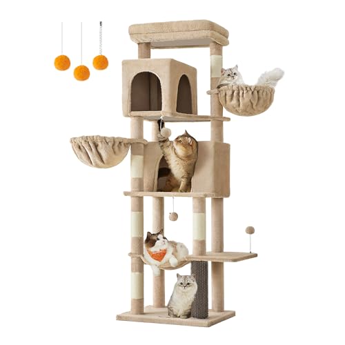 Feandrea Kratzbaum, 175 cm hoch, XL, mehrstöckiger Katzenbaum mit 2 Höhlen, 2 Liegemulden, 5 Kratzsäulen, Katzenbürste, große Plattform,...