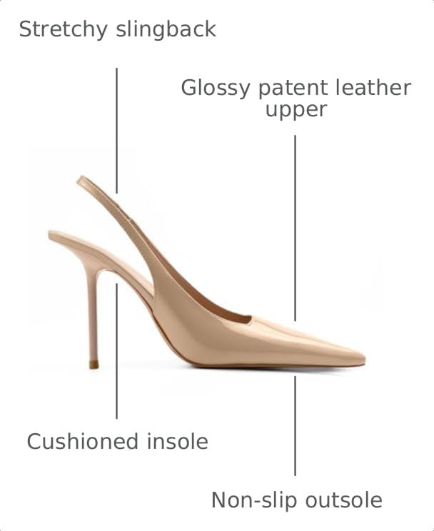 Image of Slingback Heels for Women Pointed Toe Stiletto High Heels Stretch Slip on Backless Patent Leather Fashion Comfortable Dress Pumps Shoes