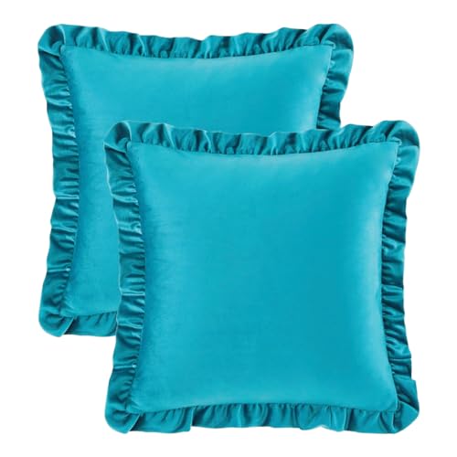 Image of Amazon Brand - Umi Velvet Teal 16x16 Pillow Covers, Set of 2 Decorative Ruffle Cushoin Pillow Covers for Sofa Couch