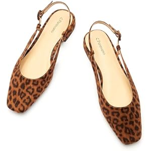 C.Paravano Women's Square Toe Slingback Flats Ankle Strap Casual Shoes Slip-On Sandals Comfortable Flats for Daily Wear 10 Leopard-b