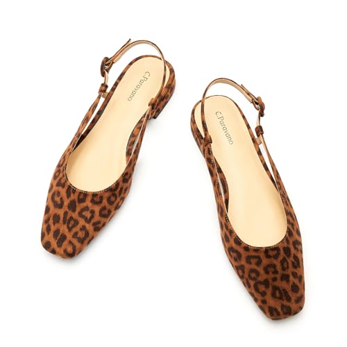C.Paravano Women's Square Toe Slingback Flats Ankle Strap Casual Shoes Slip-On Sandals Comfortable Flats for Daily Wear
