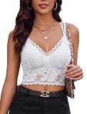 Avidlove Camiseta sin Mangas para Mujer, Top Sexy de Encaje Tipo Bustier, Top sin Mangas de Verano con Tirantes Finos, básicos con Cuello en V, Tops Cortos para Festivales Fiestas Blanca XL