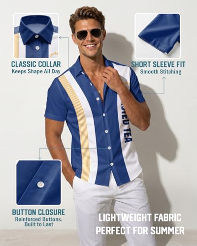 Image of 99TIMORO Funny Film Summer Button Down Shirt Men Short Sleeve Top | Movie Character Hawaiian Shirts for Men Lightweight Breathable Beach Vacation Business Casual Summer Gifts Classic Fit