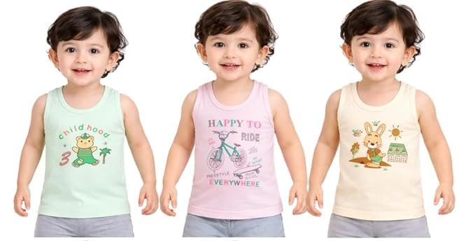 Image of Boy's Regular fit Vest 100% Cotton Vest for Boys | Multicolor | Skin Friendly | Lightweight | Sleeveless Design | Pack of 3