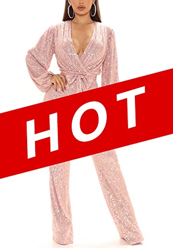 Letsvdo Womens Elegant Sequin Rompers Shiny Slim Fit Wide Leg One Piece Pants Birthday Club Flare Jumpsuits #TOP6
