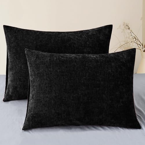Image of CaliTime Throw Pillow Covers Decorative 20 X 26 Inches Pack of 2 Cozy Chenille Standard Pillow Shams Cases for Couch Sofa Bed Living Room Home Black