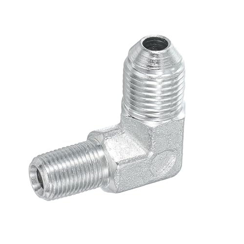Image of PATIKIL 90 Degree Pipe Adapter, 1 /2 inch Male 37 Flare JIC x 1 /8 inch BSPT Male Connector Carbon Steel Elbow Fitting for Air Hydraulic Fluid Fuel Water Oil, Silver