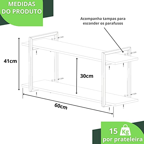 Prateleira Estilo Industrial Para Quarto Parede GND PP 60cm