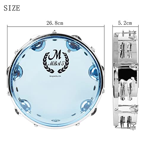 Tambourin résistant de 10 pouces bleu avec double rangée de cymbalettes - 3