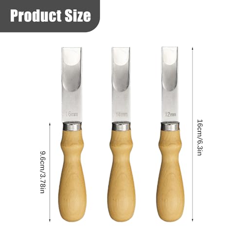 Herramienta biseladora de bordes de cuero de 3 piezas con mango de madera para manualidades 6