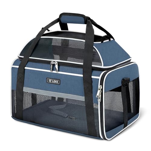 Image of Lekereise Top-Expandable Pet Carrier 17x11x9.5 Inch Alaska Hawaiian Airline Approved Soft Sided Underseat to 12lbs Travel Carriers for Small Dogs and Cats with Locking Safety Zippers Anti-Scratch Mesh