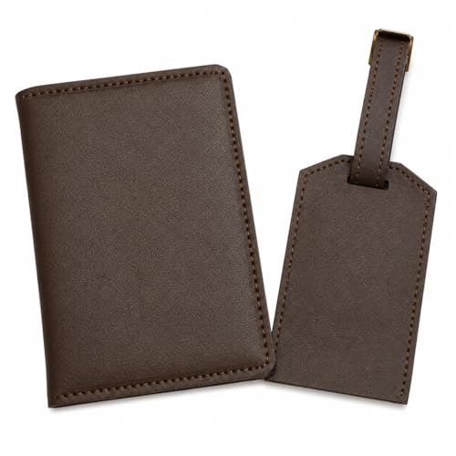Image of Eco Leather Unisex Passport Cover and Luggage Tags (Brown)