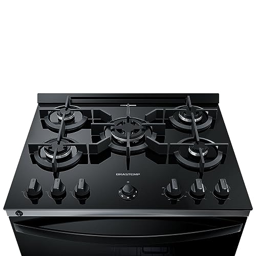 Fogão de Piso Brastemp de 05 Bocas com Mesa de Vidro e Duplo Forno Preto - Bfd5vce