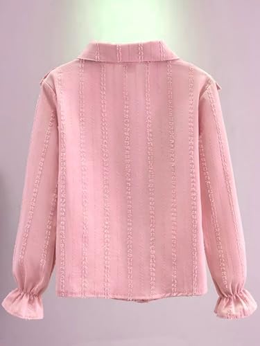 Girls Peter Pan Collar Button Down Shirts Long Sleeve Ruffle Blouse Size 3-14 Years2