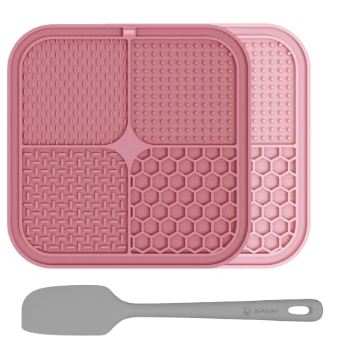 Image of ChefAide 2 Pack Lick Mat for Dogs,Upgraded 8.5x8.5 inches Licking Mats with Suction Cups,Slow Feeder Licking Pad for Anxiety Relief and Boredom Reducer,Suitable for Dog Training (Pink Berry)