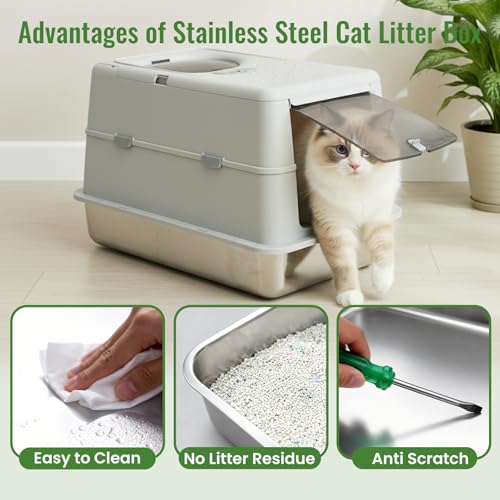 Arenero metálico grande para gatos cerrado de acero inoxidable miniatura 5