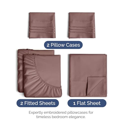 Image of Split King Size 5 Piece Sheet Set - Ultra Soft & Cooling Bed Sheets - Clay | Fits 8 Inch to 16 inch Mattress, Wrinkle Free & Fade Resistant with Deep Pockets, Breathable, Comfy Hotel Luxury Bedding