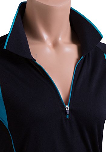 Clovery Golf Wear Moisture Wicking Short Sleeve Zipup Polo Shirt Navy Medium #TOP3