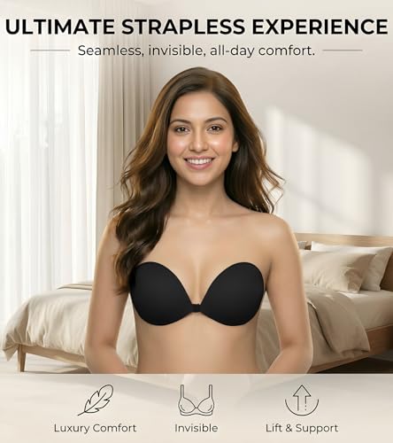 Image of DClub Strapless Sticky Bra Invisible Backless Stick on Bra Push up Lift Bras for Women Dress Reusable Silicone Nipple Covers