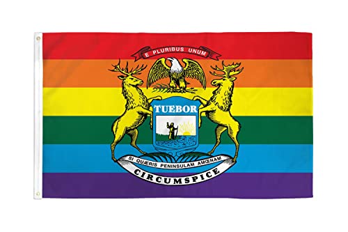 AZ FLAG, Michigan Rainbow Flag, 3x5 Ft, 100D Polyester Gay Lgbt Michigan Banner with Two Metal Grommets, Fade Resistant