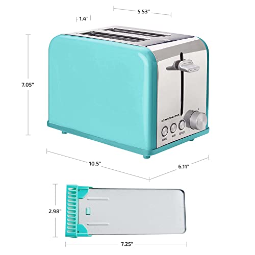 OVENTE Tostadora Eléctrica 2 Rebanadas 825W 6 Niveles de Tostado Turquesa TS2450T miniatura 6