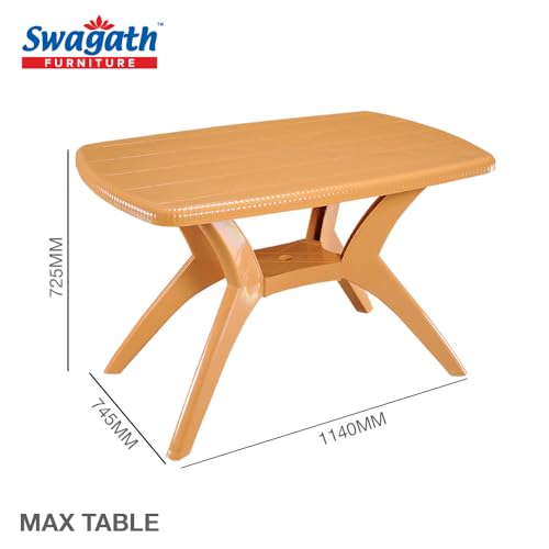 Image of Furniture 4 Seater Max Plastic Cross Leg Dining Table and 4 Nos Linea Without Arm Cushioned Chair for Home, Garden & Cafeteria (Finish Color-Amber Gold, DIY(Do-It-Yourself)