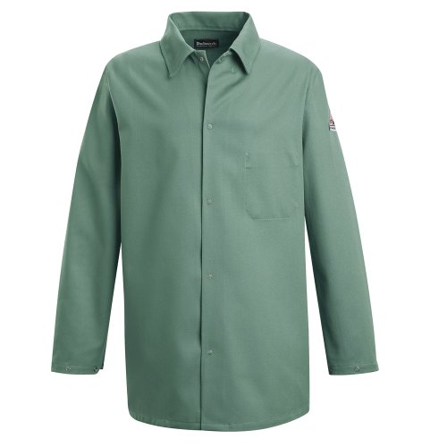Image of Bulwark Flame Resistant 9 oz Twill Cotton Excel FR Regular Work Coat with Top Stitched Collar, Visual Green, 2X-Large