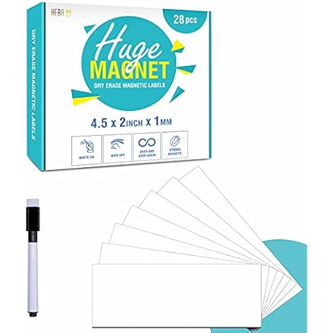 28-Pack Dry Erase Whiteboard Magnets, Writable Flexible Magnetic Labels for Refrigerator, Multipurpose for Office, Education and Home Use (Each Measures 4.5” x 2”) Cover