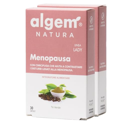 Menopausa Integratori Vampate e Attività Ormonale Algem Natura, 60 capsule Contro Sbalzi d’Umore, Sudorazione Eccessiva e Secchezza Intima con Agnocasto e Cimicifuga