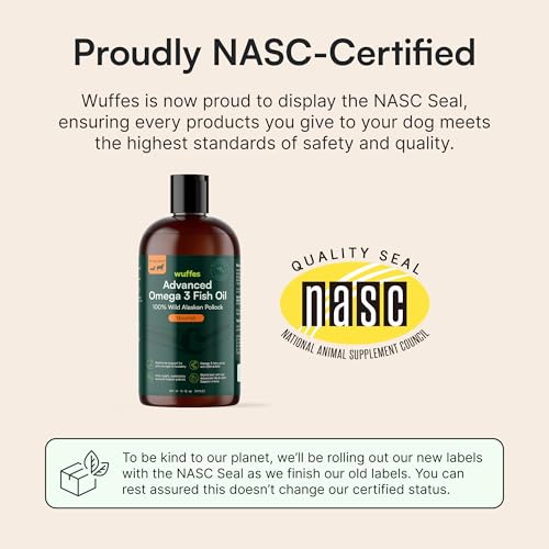 Wuffes Advanced Omega 3 Fish Oil for Dogs, Natural EPA & DHA Fatty Acids, Supports Healthy Skin and Coat, Joint Nutrition, Digestion & Immune System - 100% Pure Wild Alaskan Fish Oil - 8 Oz