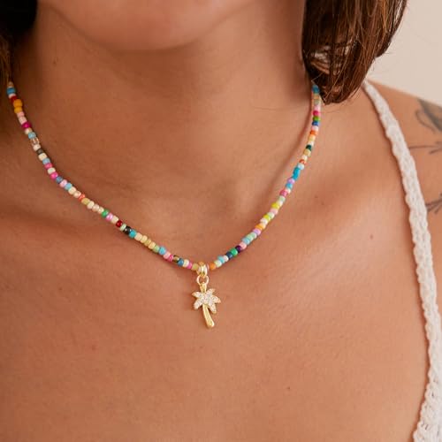 Gold Necklace for Women-Colorful Beaded Necklaces 14K Gold Plated Bohemian Choker Shell, Starfish, Palm Tree, Conch Shell Beachy Jewelry for Women Gifts2