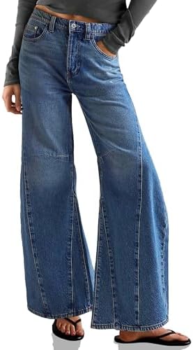 Cicy Bell Womens Baggy Bell Bottom Jeans High Waisted Flare Barre...