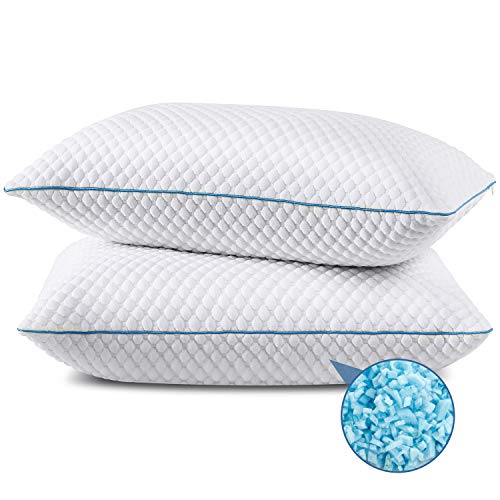 SEONSURO Shredded Memory Foam Pillows 2 Pack Queen Size 20 x 30 Inches, Cooling Bed Pillow for Sleeping Set of 2, Adjustable Gel Pillows for Stomach Side Back Sleepers, CertiPUR-US, White