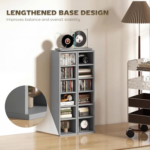 HOMCOM 204 CD Storage Units Set of 2, Blu-Ray Tower Rack with Adjustable Shelves, Bookcase Storage Organiser, Light Grey - Image 7