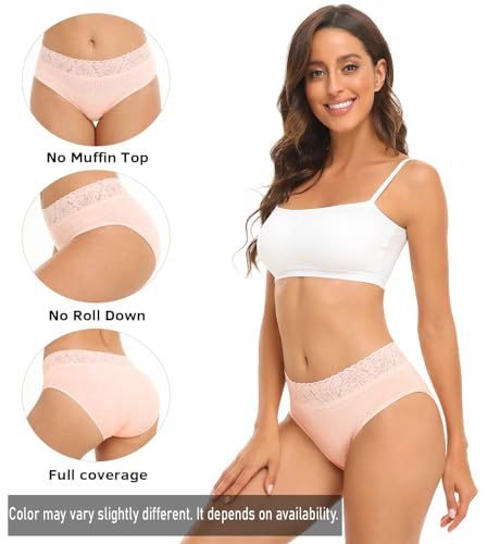 Image of NICSY Womens Underwear Cotton Bikini Panties Lace Soft Hipster Panty Ladies Stretch Full Girls Briefs (Multicolor)