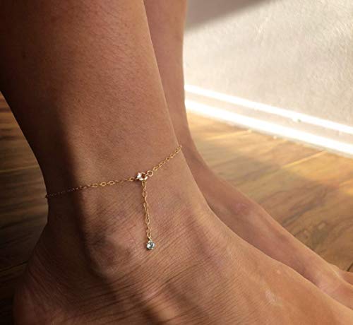 Wearon Cubic Zirconia Anklet For Women, Gold Diamond Tassel Charm Cute Dangle 14K Gold Plated Simple Summer Beach Boho Dainty Foot Chain Jewelry #TOP2
