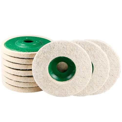 Utoolmart 10 Pcs 4 Inch Wool Felt Polishing Wheel Disc, Wool Polishing Wheel Disc for 100 Angle Grinder, Buffing Polishing Wheel Arbor 5/8” for Marble Stone Ceramic Glass Furniture