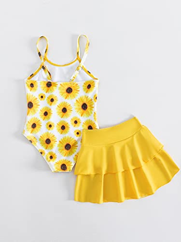 WDIRARA Toddler Girl's Floral Print One Piece Swimsuit with Beach Skirt Cute Bathing Suits2