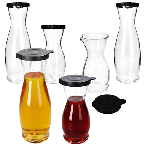 MamboCat Mia Misura Lot de 6 carafes à vin avec couvercle en plastique noir I 3 x 0,5 l et 1 l chacun calibré I Carafe en verre avec bec verseur pour vin,...