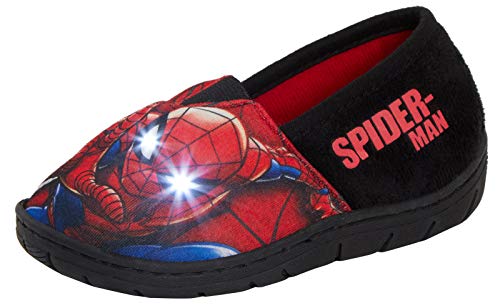 Marvel Boys Spiderman Light Up Flashing Slippers Kids Slip On Mules Childrens House Shoes 12 UK Child Red