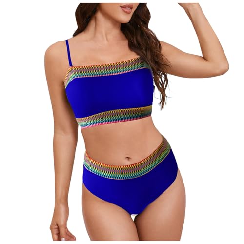 Bikinis Mujer Traje De Baño Acolchado Ropa De Playa Dos Piezas 2026 Cintura Alta Reductor Sexy Escote En V Push Up con Relleno Traje Baño Adecuado Viajes Playa La Natacion(1#6-Blue, XXXL)