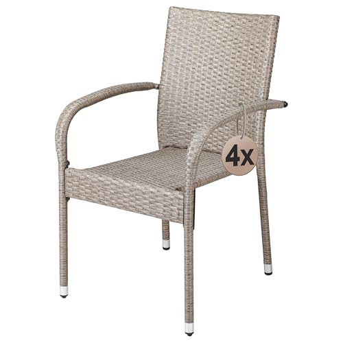 Casaria® Gartenstühle 4er Set Stapelbar Wetterfest Polyrattan Outdoor 160kg Garten Terrasse Balkon Stuhl mit Armlehne Gartensessel Stapelstühle Creme