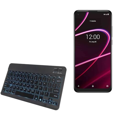 BoxWave Keyboard Compatible with T-Mobile REVVL 5G - SlimKeys Bluetooth Keyboard - with Backlight, Portable Slim LED 7 Colors - Jet Black