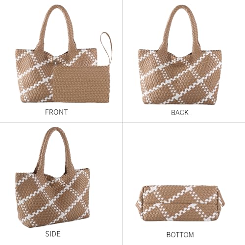 Image of SporGenius Woven Handbag Two Tone Tote Bag Vegan Leather Purse