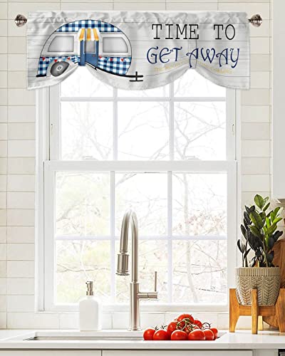 Onehoney Tie Up Curtain Valance Window Topper 1 Panel 42X12In,Camping Car Adjustable Rod Pocket Short Window Shade Valances For Kitchen Bedroom Windows,Rustic Grey Wooden Texture #TOP3