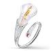 Lotus Fun S925 Sterling Silver Rings Calla Lily Flower Open Ring Handmade Jewelry Unique Gift for Women and Girls