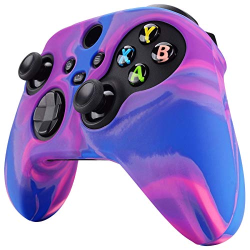 PlayVital Tri-Color Pink & Purple & Blue Camouflage Anti-Slip Silicone Cover Skin for Xbox Series X Controller, Soft Rubber Case Protector for Xbox Series S Controller with Black Thumb Grip Caps - Image 4