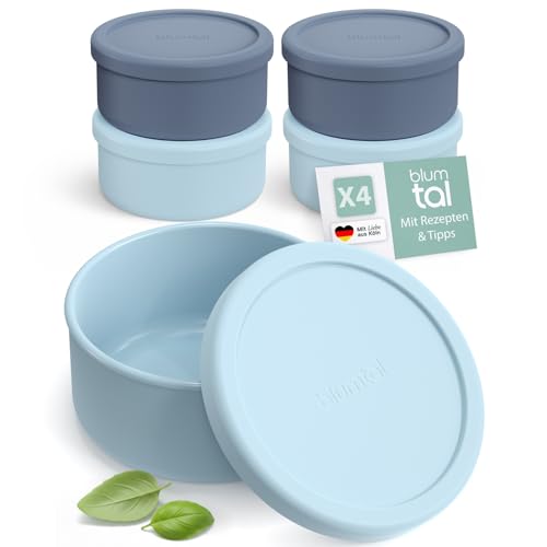Blumtal Pizzaballenbox mit Deckel 4er Set - BPA-freie Pizza Ballenbox Silikon 14 5x6 5cm - antihaftende Pizza Box für optimale Gärung - Gärbox - Teigballenbox - Pizzabox - Pizzateig Box - Set Blau